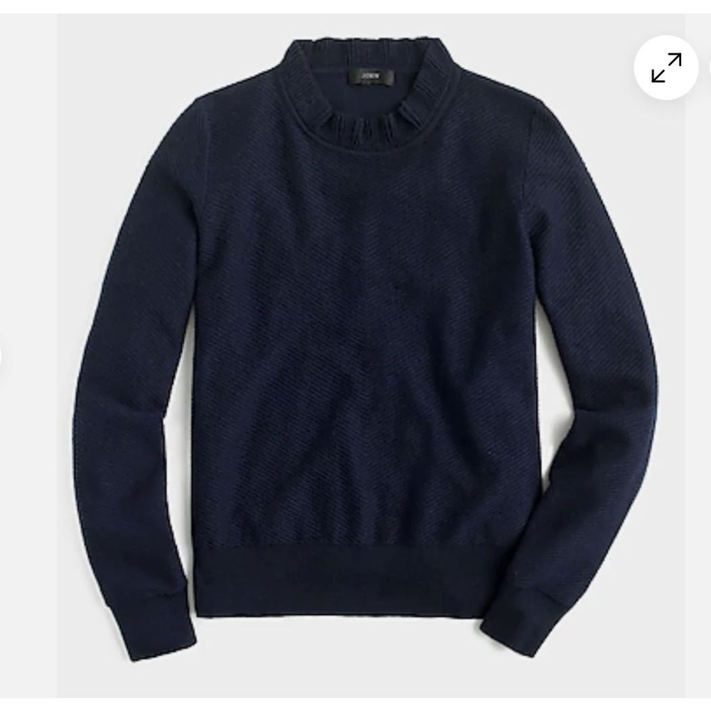 J CREW Ruffle Neck Pullover Sweater Cotton Merino Wool Blend Black Sz‎ XL